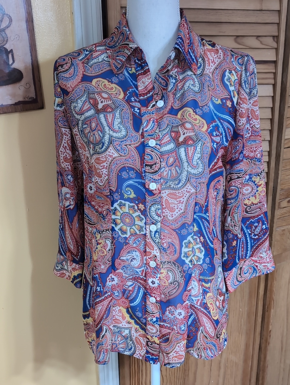 CHICO'S Colorful Paisley Sheer Career Blouse Size Small 4 - 6